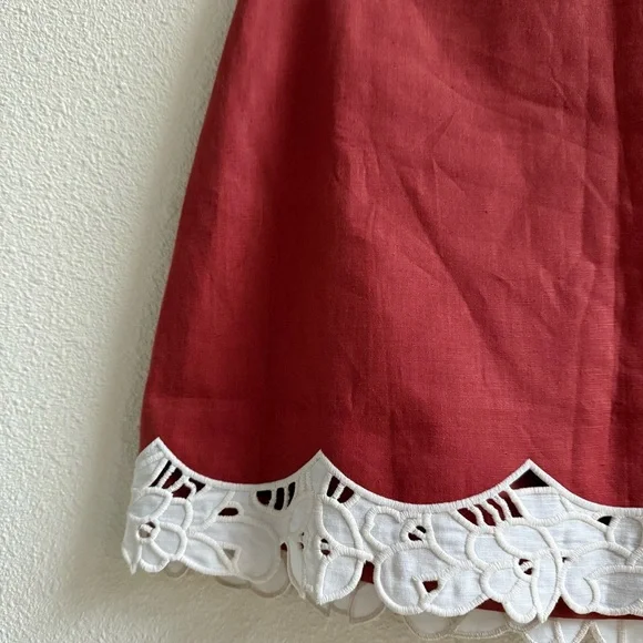 Tuckernuck Meg Mini Skirt Women Size S Red New Cotton Linen Eyelet Trim NYAP-12 - Picture 6 of 10